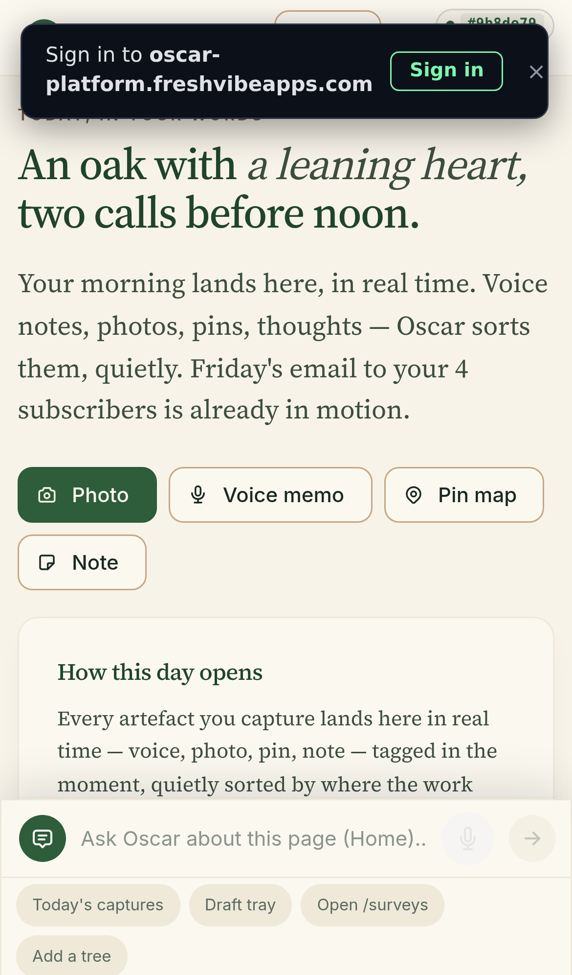 Oscar Home / Today page as Mark sees it